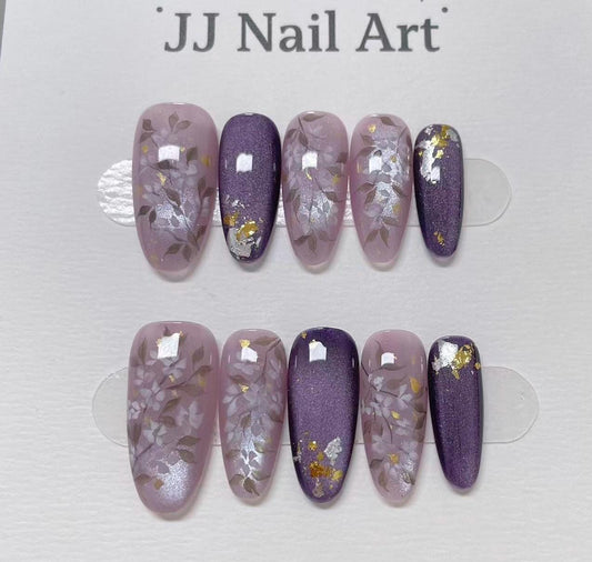 Custom Shape Press On Nails: Fall Night Hand Painted, Reusable Fake Nails