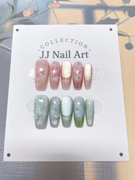 Smudged Petals Hand Painted Press On Nails: Custom Shape Reusable Nail Set
