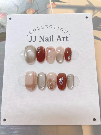 Pattern Cat Eye Hand Painted Press On Nails: Custom Shape Reusable Nail Set