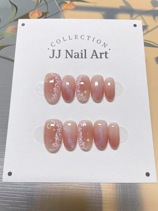 Flower Chain Smudge Hand Painted Press On Nails: Custom Shape, Reusable