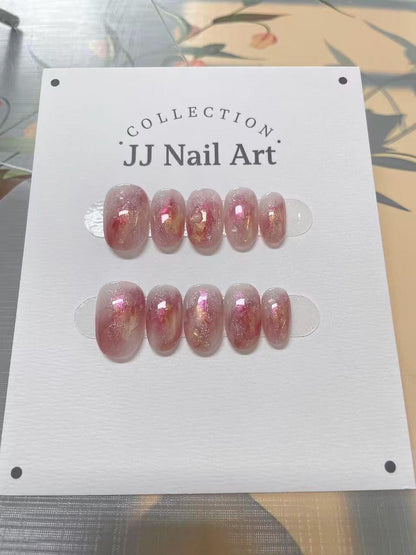 Handmade Pink Smudge Glitters Press On Nails: Reusable Set