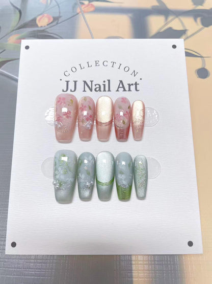 Smudged Petals Hand Painted Press On Nails: Custom Shape Reusable Nail Set