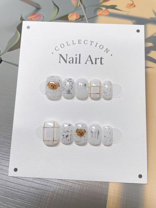 Hand Painted Doggy Press On Nails, Reusable Custom Nail Shape