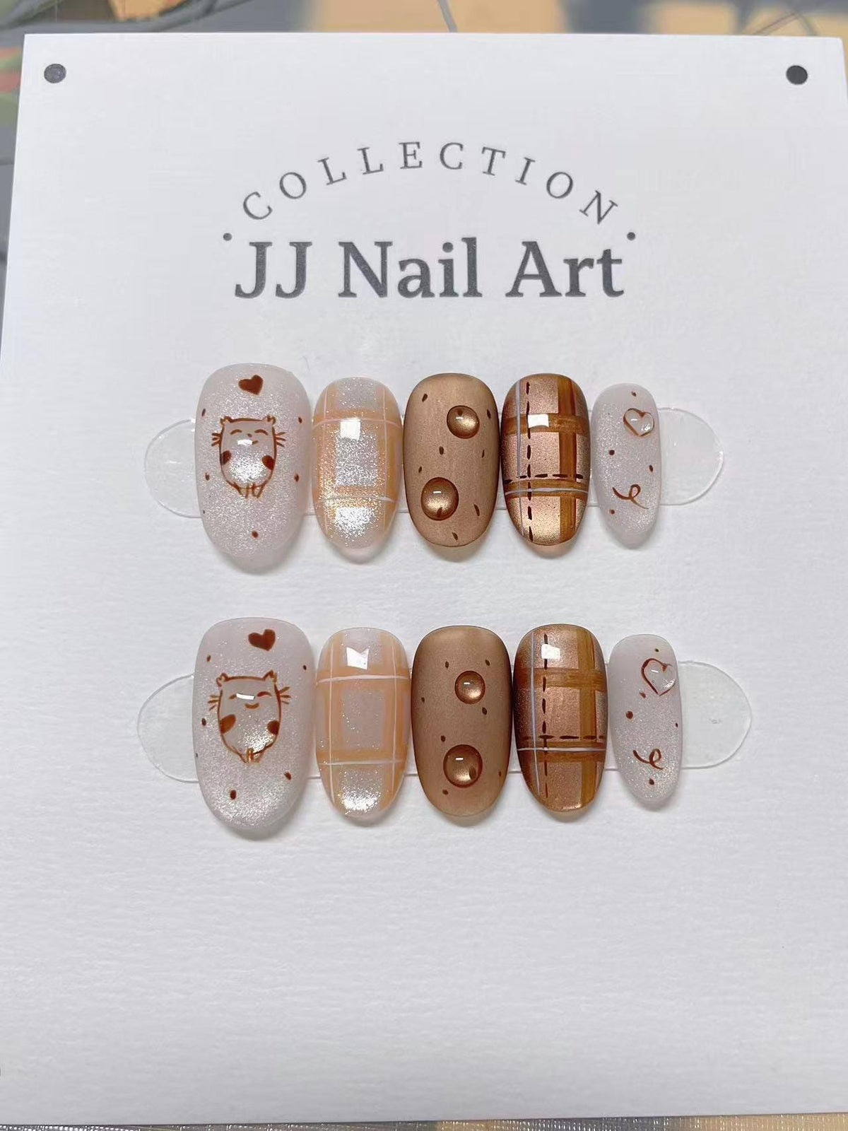 Custom Shape Press On Nails: Smiling Cats Hand Painted, Reusable Fake Nails