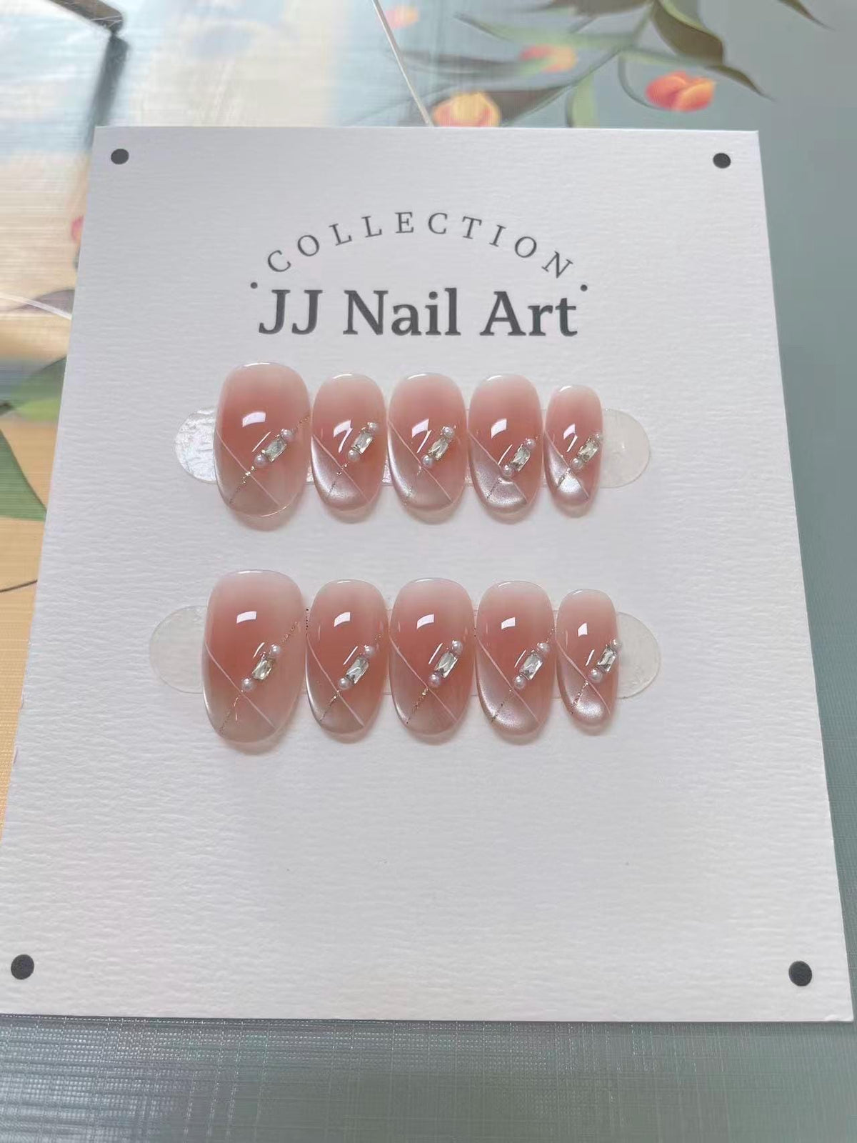 Handmade Cat Eye Beads Press On Nails: Reusable Set