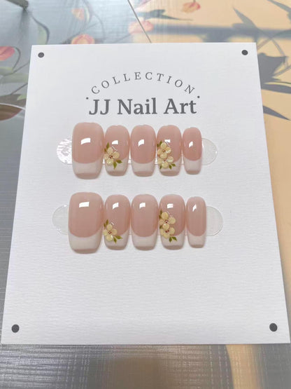 3D Handmade Petals French Press On Nails: Custom Shape Reusable Set