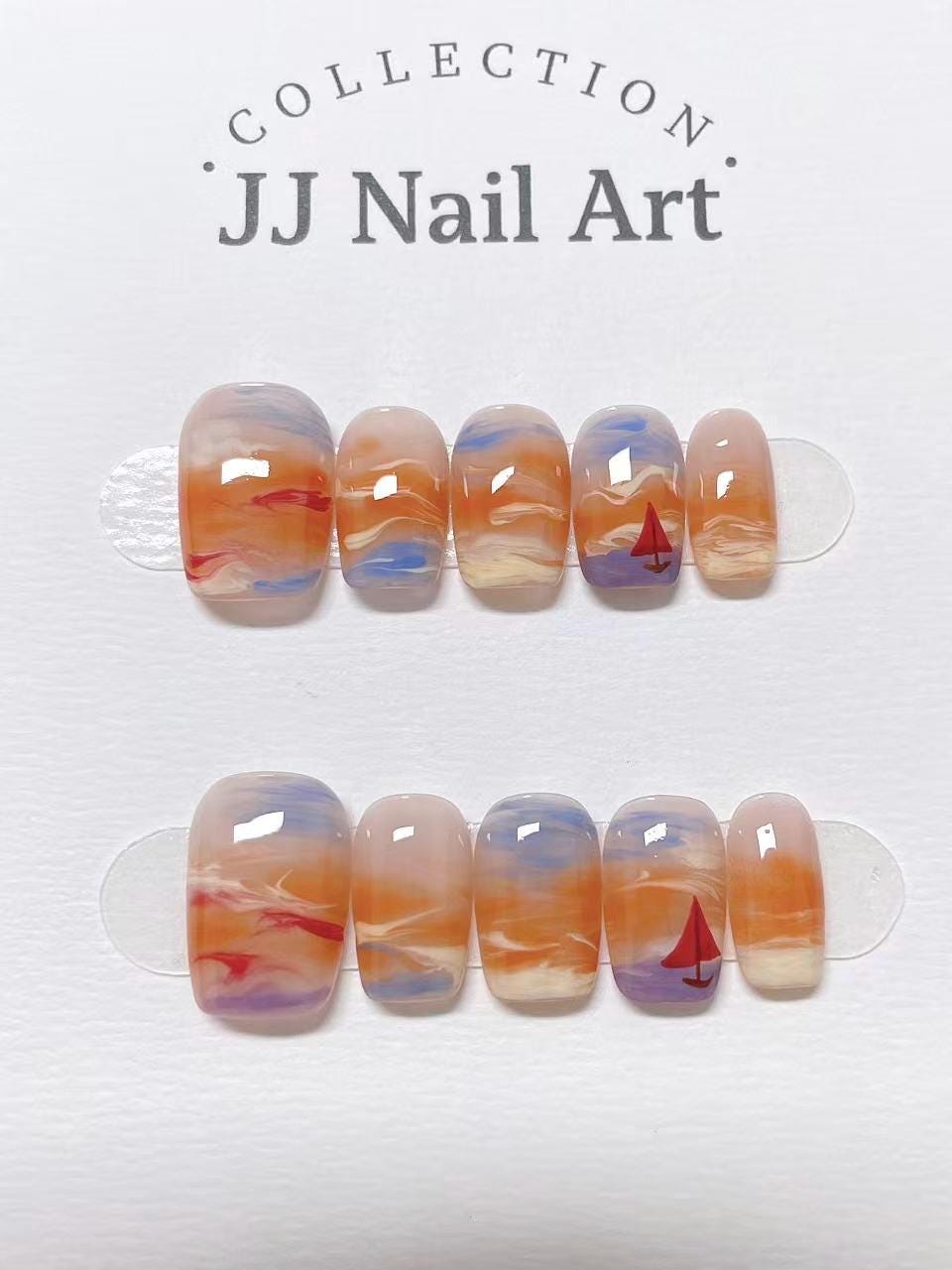 Custom Shape Press On Nails: Smudge Sunset Hand Painted, Reusable Fake Nails