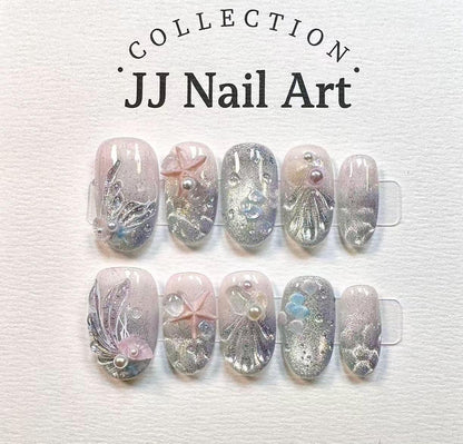 Ocean World Press On Nails: Custom Shape Reusable Set