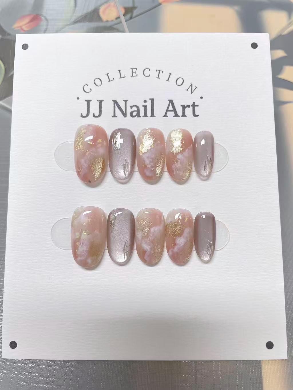 Pink Smudge Cat Eye Hand Painted Press On Nails: Custom Shape Reusable Nail Set