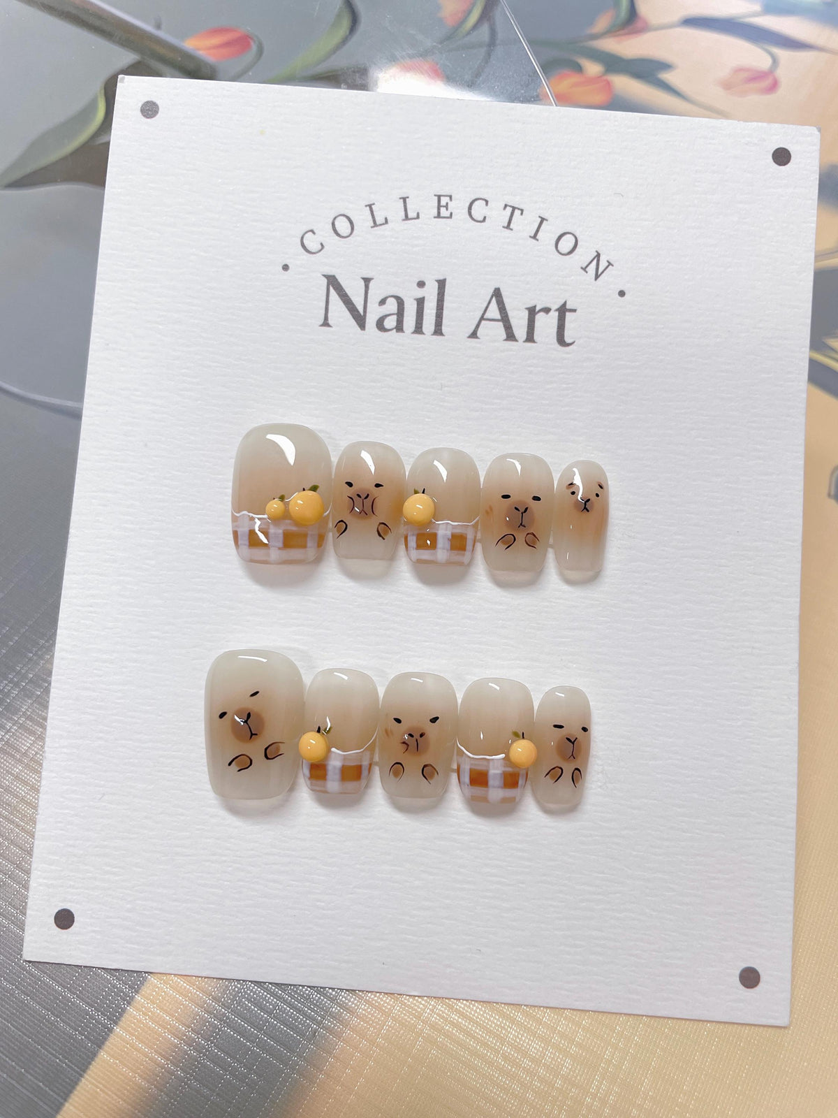 Hand Painted Capybara Press On Nails: Reusable Pet Nails