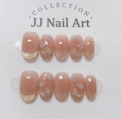 Handmade Lace French Cat Eye Press On Nails: Reusable Set