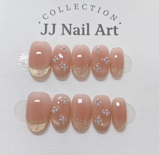 Handmade Lace French Cat Eye Press On Nails: Reusable Set