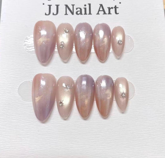 Colorful Chrom Hand Painted Press On Nails: Custom Shape Reusable Nail Set