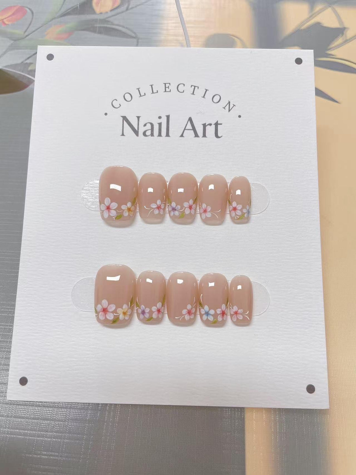 Hand Painted Press On Nails: Colorful Petal Tip Faux Nails