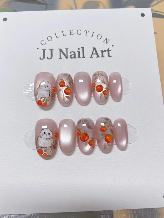 Hand Painted Birdie Press On Nails: Reusable Nail Art