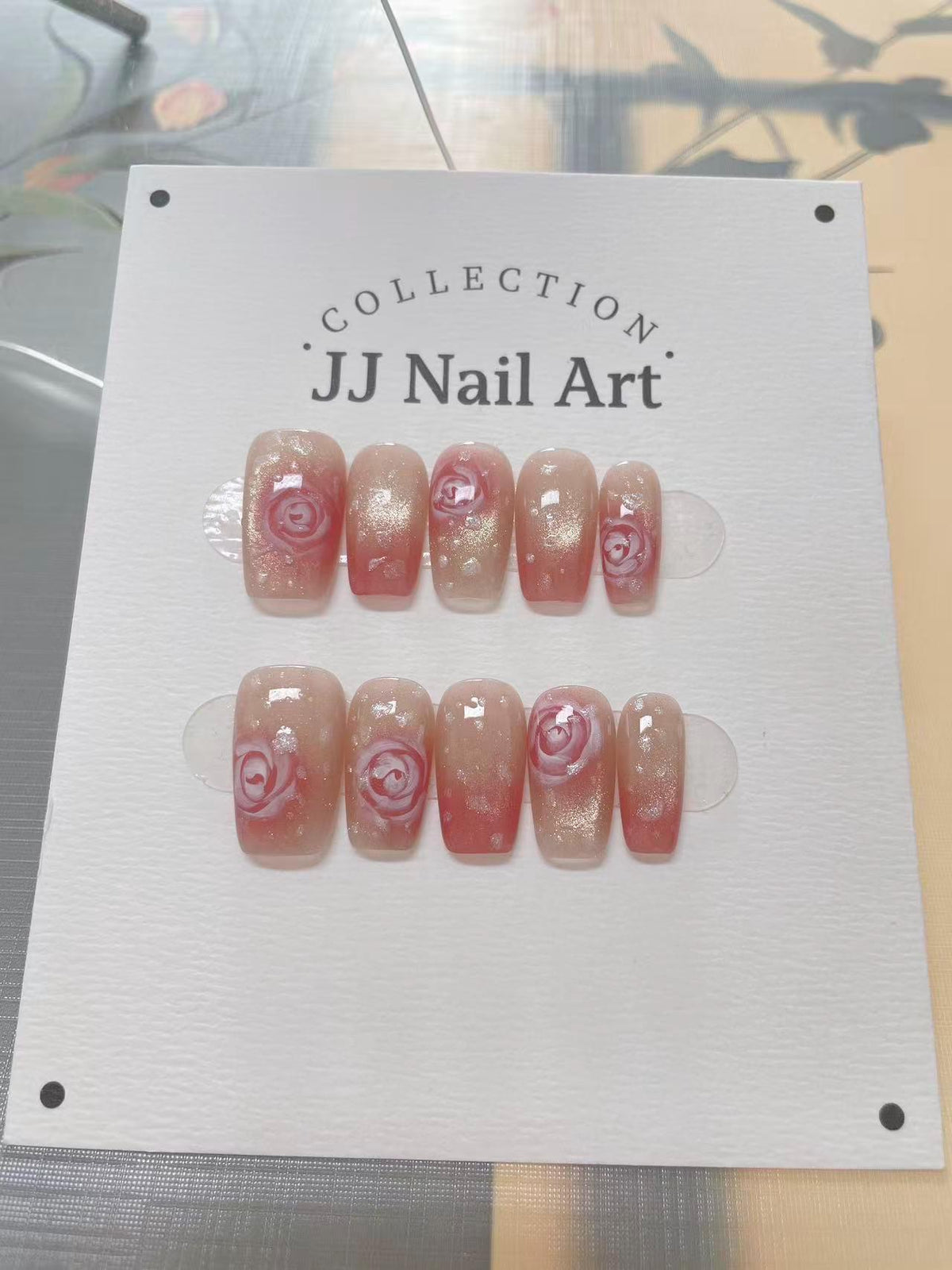 Handmade Rose Press On Nails: Reusable Custom Shape Set