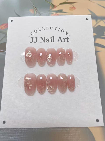 Handmade Cat Eye Subtle Roses Press On Nails: Reusable Set