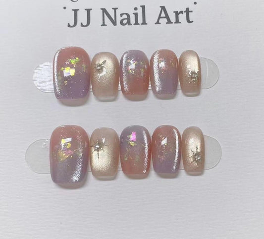 Ombre Colorful Chrome Hand Painted Press On Nails: Custom Shape Reusable Nail Set