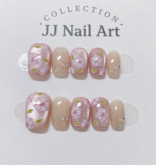 Pink Petals Press On Nails: Reusable Custom Shape Set