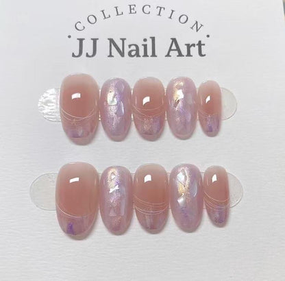 Handmade Pink Pearlescent French Press On Nails: Reusable Set