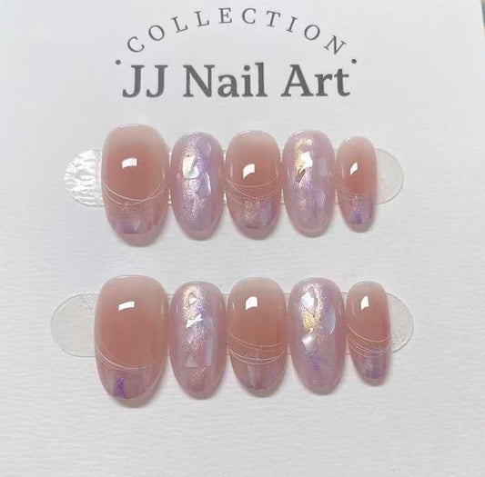 Handmade Pink Pearlescent French Press On Nails: Reusable Set