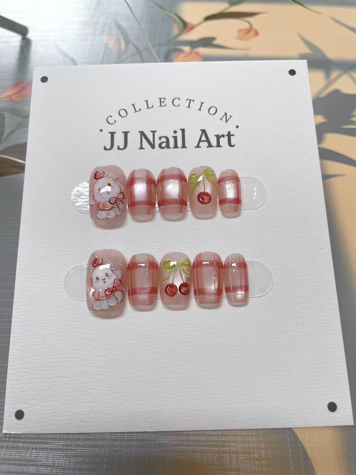 Handmade Bunny Cherries Press On Nails: Reusable Set