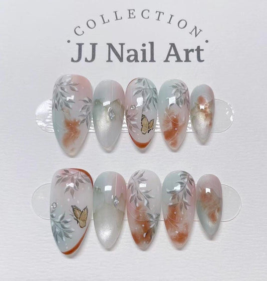 Butterfly Cat Eye Handmade Press On Nails: Custom Shape Reusable Set