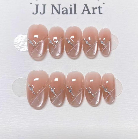 Cat Eye Tips Press On Nails: Custom Shape Reusable Nail Set