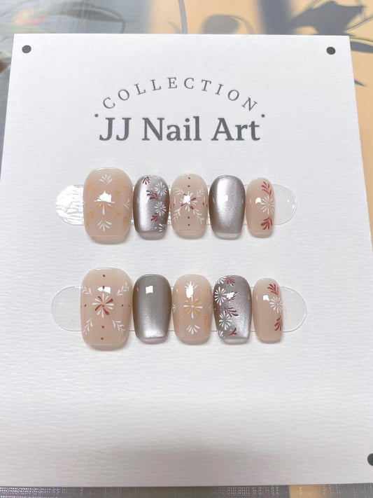 Custom Shape Hand Painted Press On Nails: Pretty Patterns Reusable Nail Set