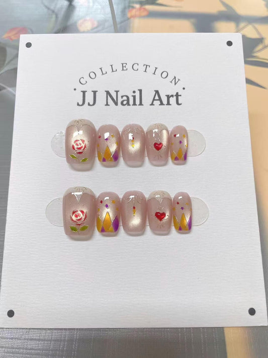 Handmade Red Heart Press On Nails: Reusable Nail Set