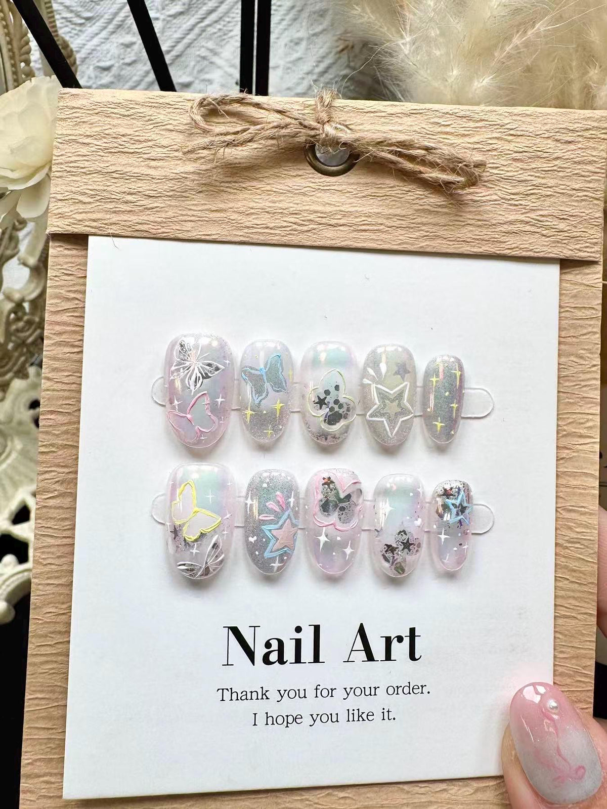 Aurora Butterfly Press On Nails: Hand-Painted Reusable Faux Nails