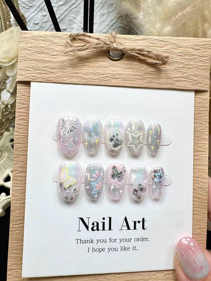 Aurora Butterfly Press On Nails: Hand-Painted Reusable Faux Nails