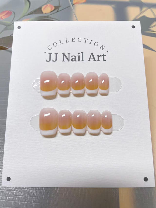 Ombre White French Press On Nails: Custom Shape Reusable Nail Set