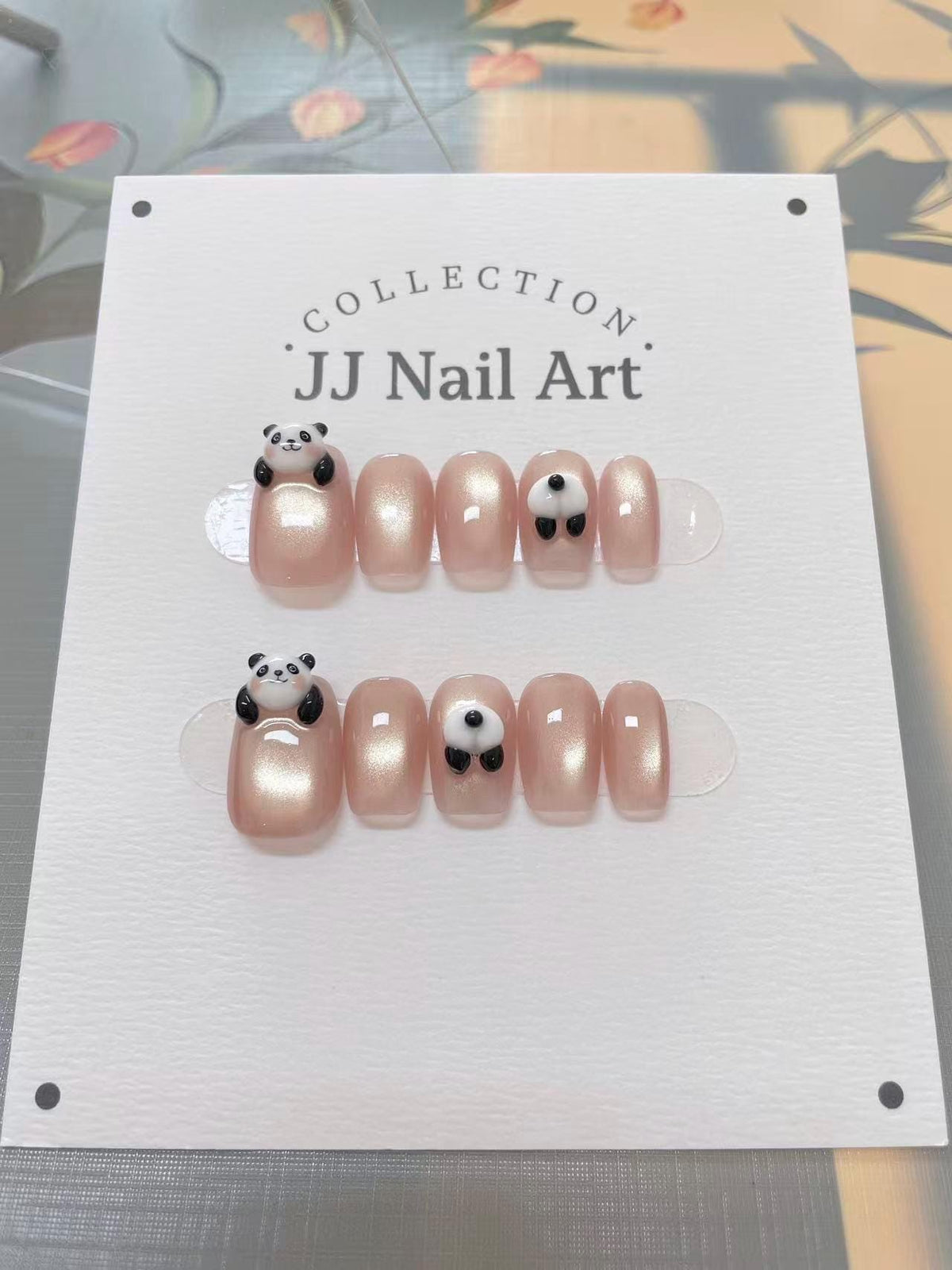 Handmade 3D Panda Cat Eye Press On Nails: Reusable Set