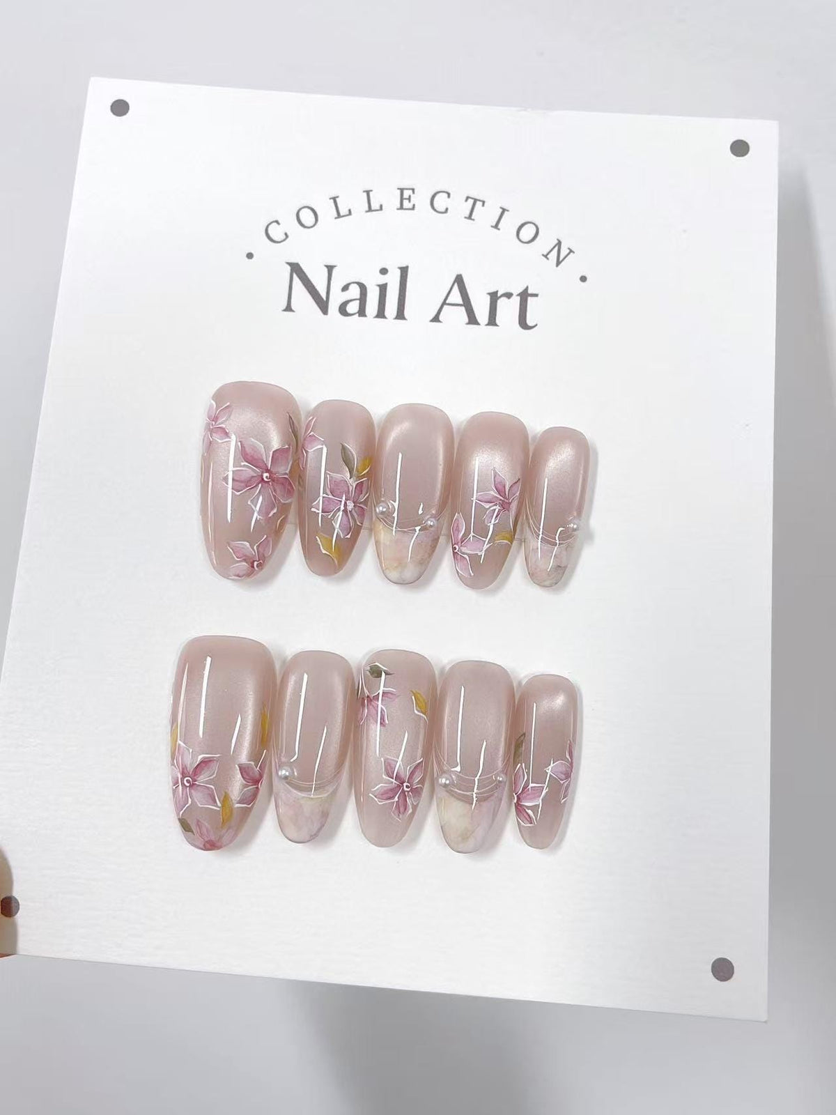 Pink Lilies Press On Nails: Hand Painted Reusable Faux Nails