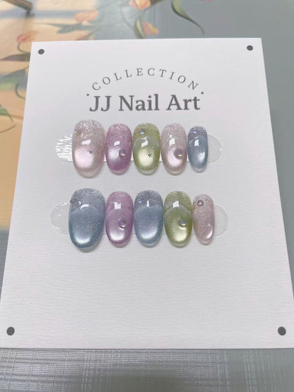 Pastels Glitters Handmade Press On Nails: Custom Shape Reusable Set