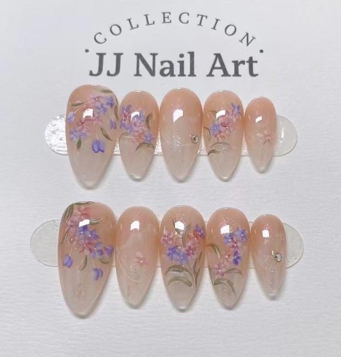 Handmade Purple Pink Baby Boomer Press On Nails: Reusable Set