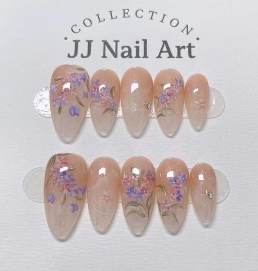 Handmade Purple Pink Baby Boomer Press On Nails: Reusable Set