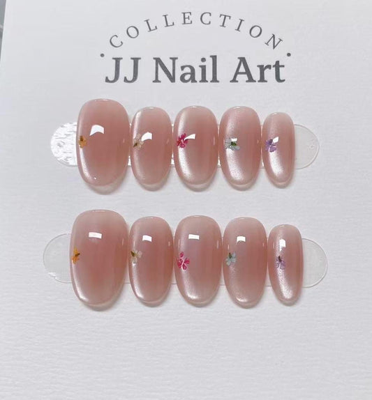 Petals in Cat Eye Handmade Press On Nails: Reusable Custom Shape Set, Pastel Colors