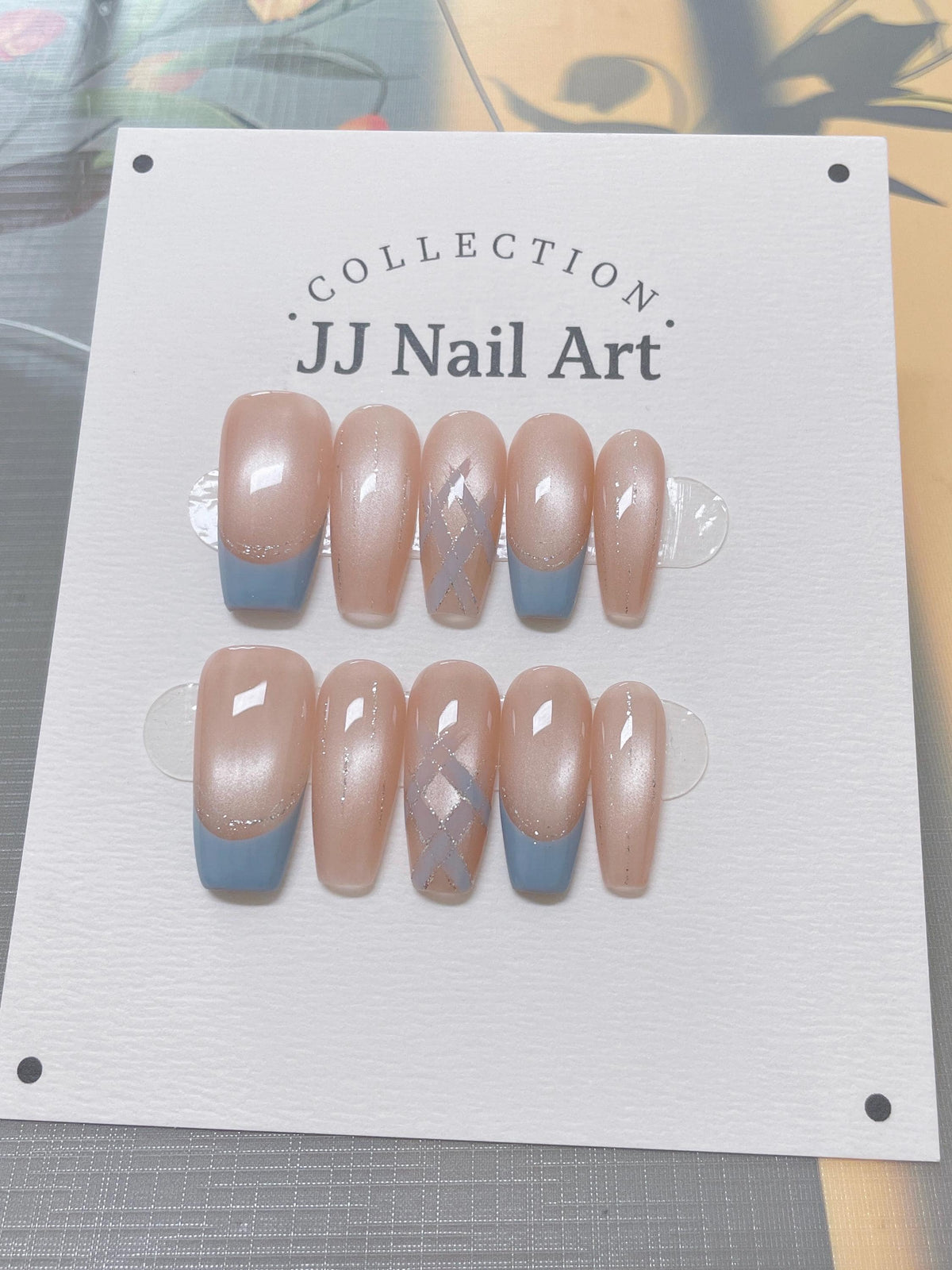 Skyblue French Press On Nails: Reusable Custom Shape Set