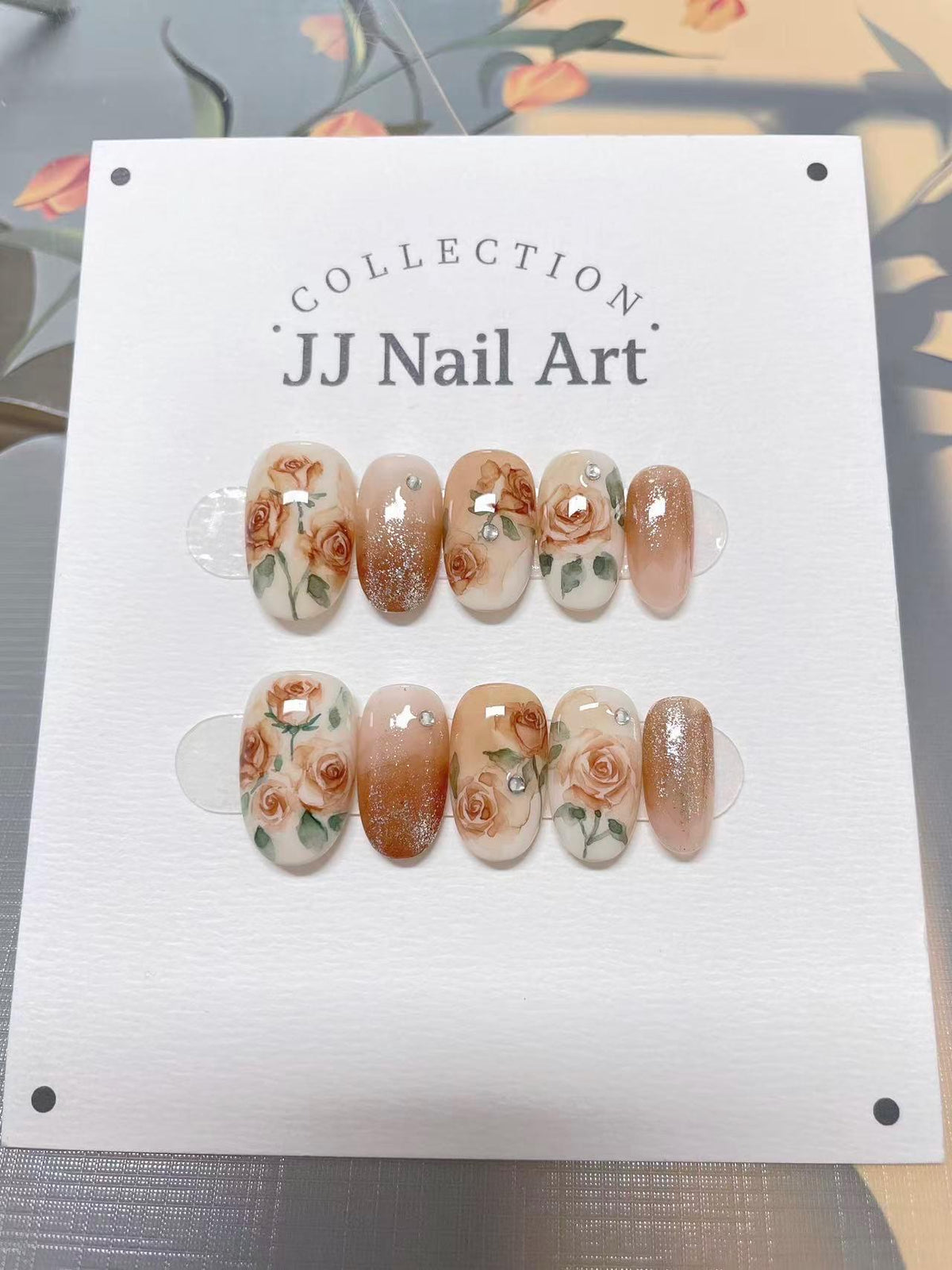 Hand Painted Rose Press On Nails: Reusable Custom Set