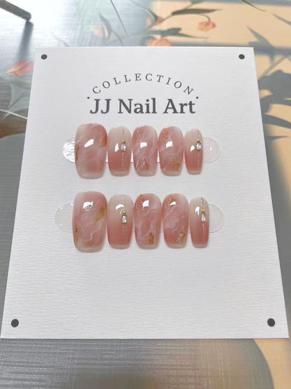 Handmade Marble Smudge Press On Nails: Reusable Set, Nail Art Design