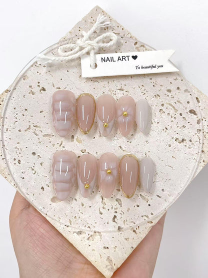 Hand Painted Nude Petal Press On Nails, Reusable Fake Nails
