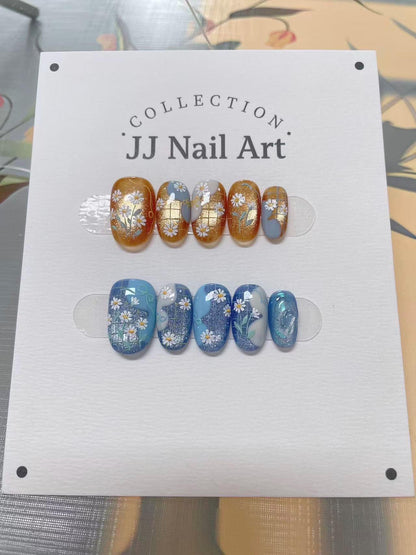 Flying Daisy Press On Nails: Custom Shape Reusable Set