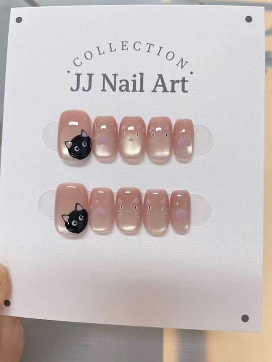 Cat Faces Handmade Press On Nails: Reusable Custom Shape Set