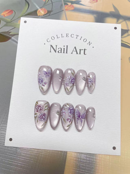 Butterfly Press On Nails: Hand Painted Reusable Faux Nails