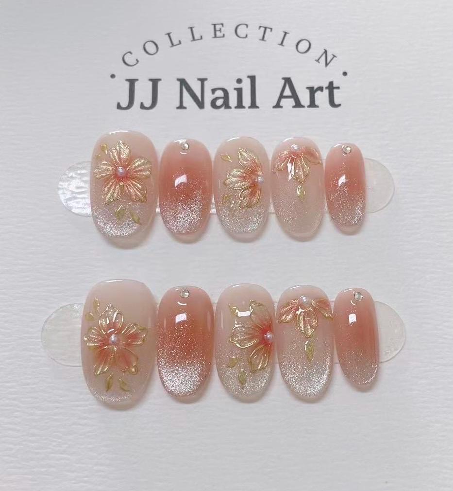 Handmade Blush Petals Press On Nails: Reusable Set