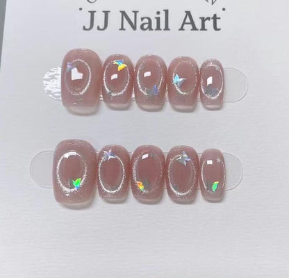 Circle Cat Eye Press On Nails: Reusable Custom Shape Set