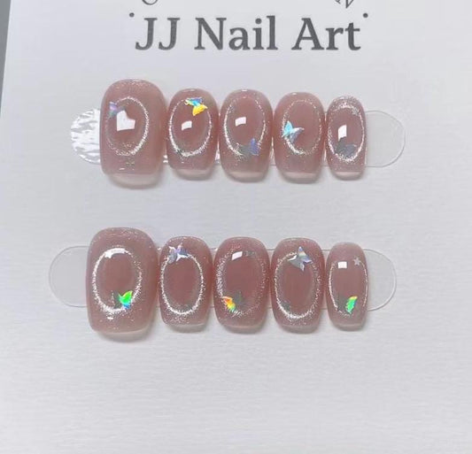 Circle Cat Eye Press On Nails: Reusable Custom Shape Set