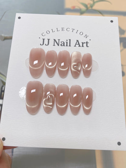 Heart Cat Eye Press On Nails: Reusable Custom Shape Set